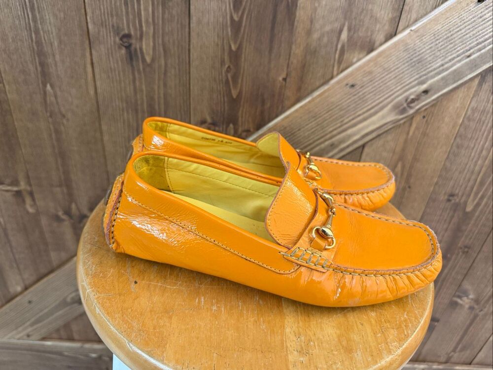 Cole Haan Women’s Size 7 B Orange Patent Leather Horsebit Driving Loafers